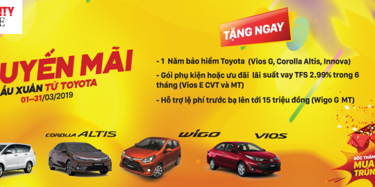 Toyota Việt nam triển khai chương trình khuyến mãi đầu xuân từ Toyota cho khách hàng mua xe Vios,Innova và Corolla Altis, Wigo G MT trong tháng 3/2019 Toyota Việt nam triển khai chương trình khuyến mãi đầu xuân từ Toyota cho khách hàng mua xe Vios,Innova và Corolla Altis, Wigo G MT trong tháng 3/2019